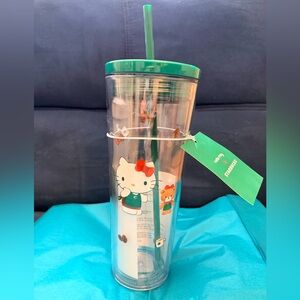 Starbucks Green Hello Kitty Clear Tumbler with Red Accents